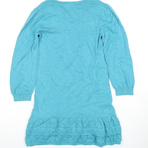 Marks and Spencer Girls Blue Embroidered Knit Dress 6-7 Years