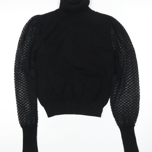 Zara Women's Black High Neck Puff Sleeve Top Size 12