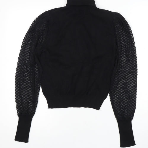 Zara Women's Black High Neck Puff Sleeve Top Size 12