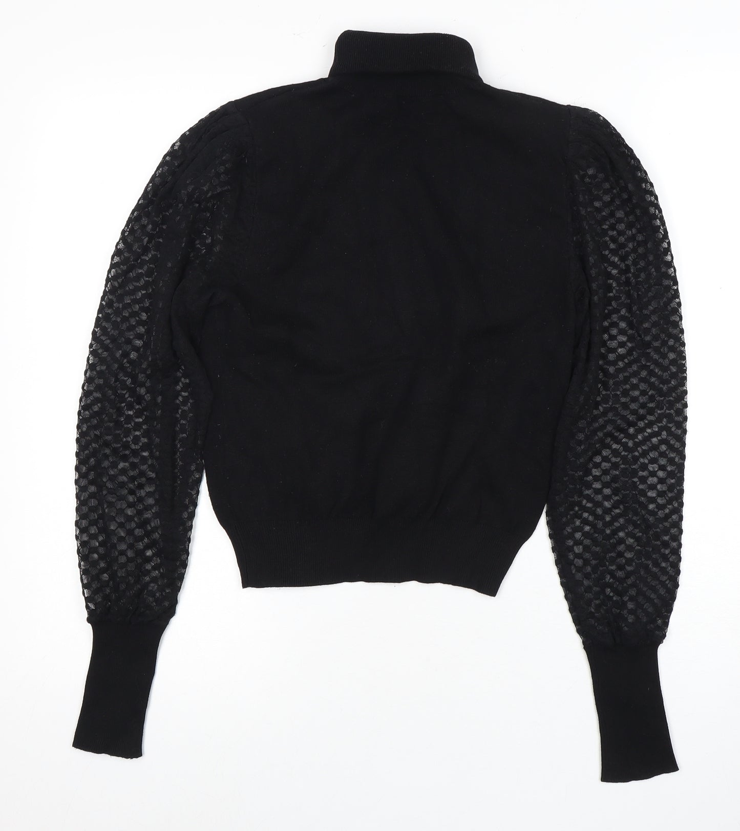 Zara Women's Black High Neck Puff Sleeve Top Size 12