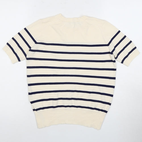 Zara Women's Beige Black Striped Short Sleeve Top S