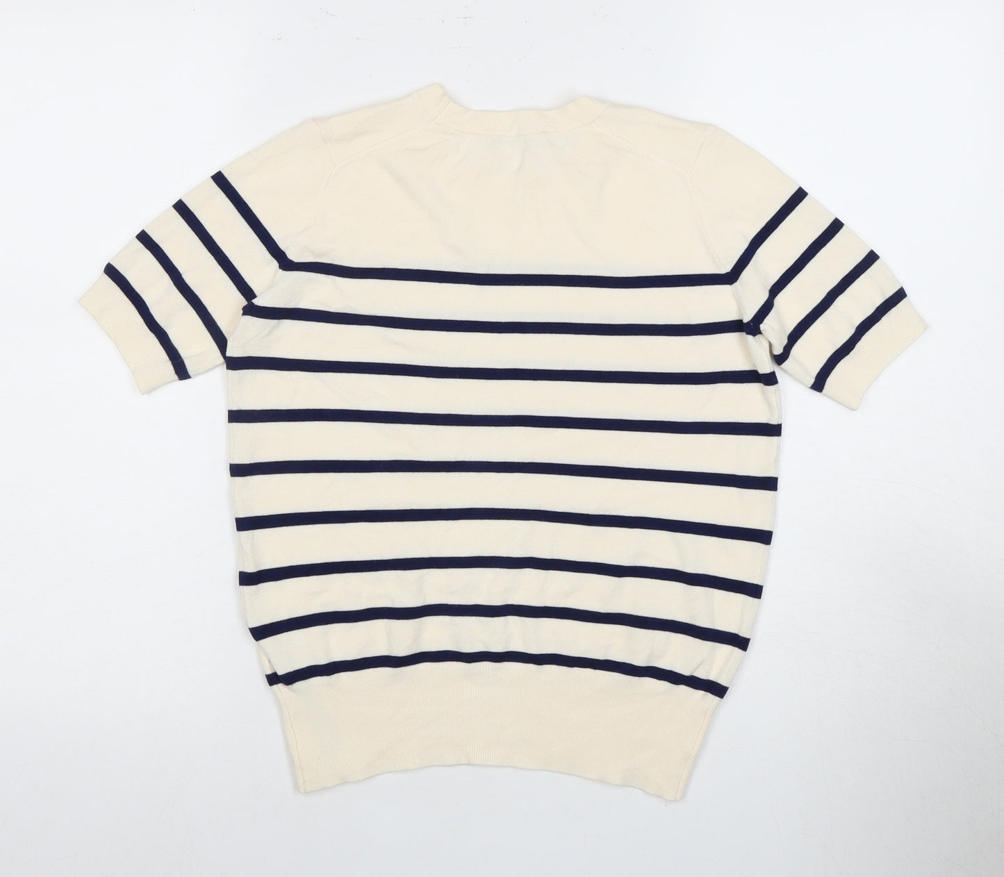 Zara Women's Beige Black Striped Short Sleeve Top S