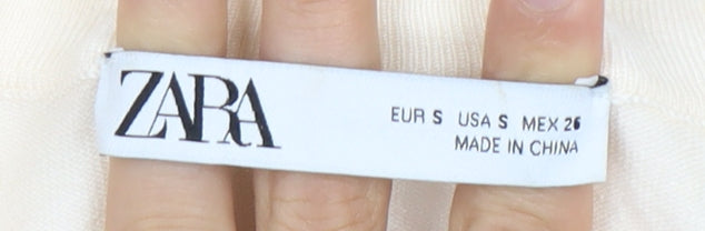 Zara Women's Beige Black Striped Short Sleeve Top S