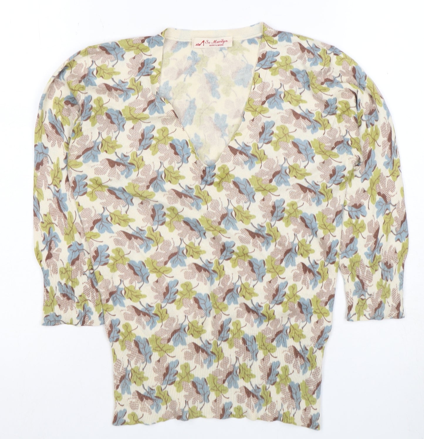 So Marilyn Women's Multicoloured Floral Blouse, V-Neck, Small