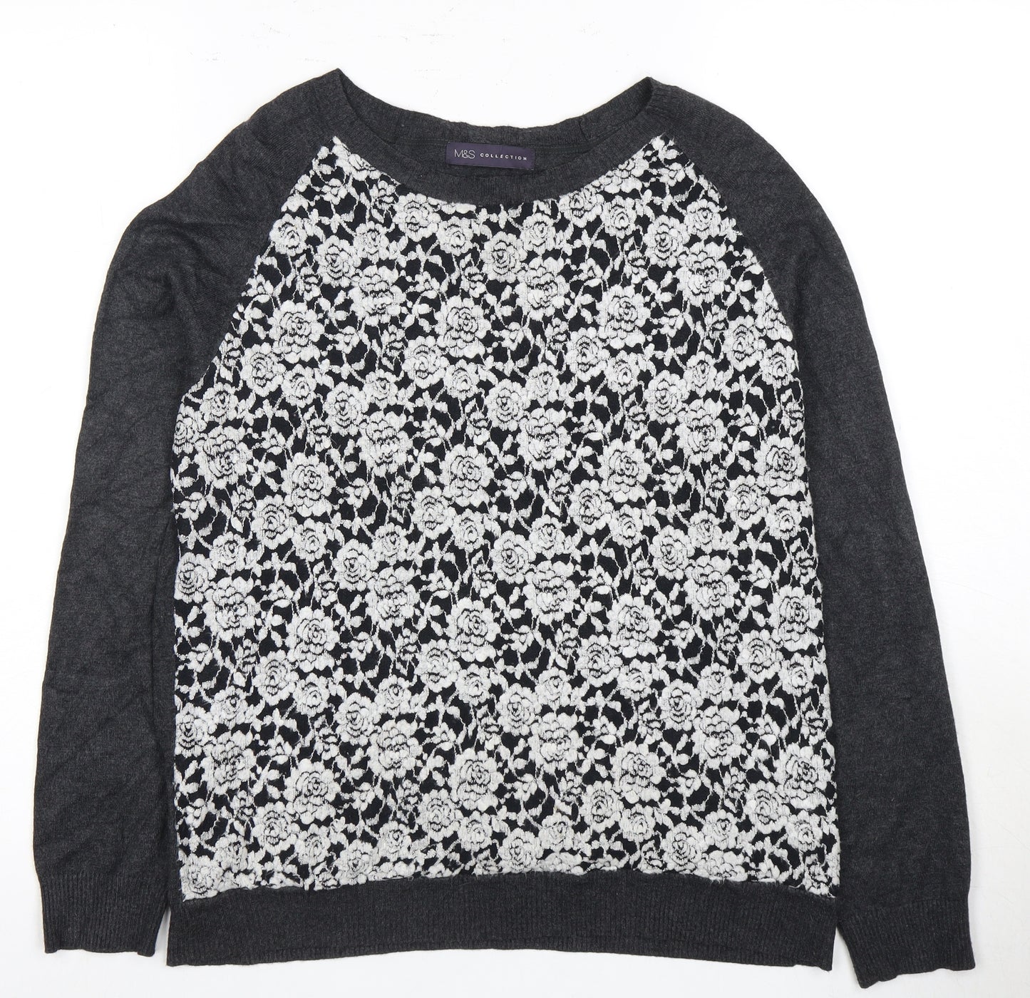 Marks and Spencer Women's Black Floral Lace Pullover Jumper Size 12