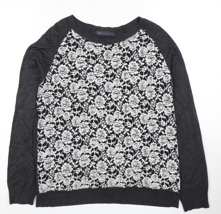 Marks and Spencer Women's Black Floral Lace Pullover Jumper Size 12