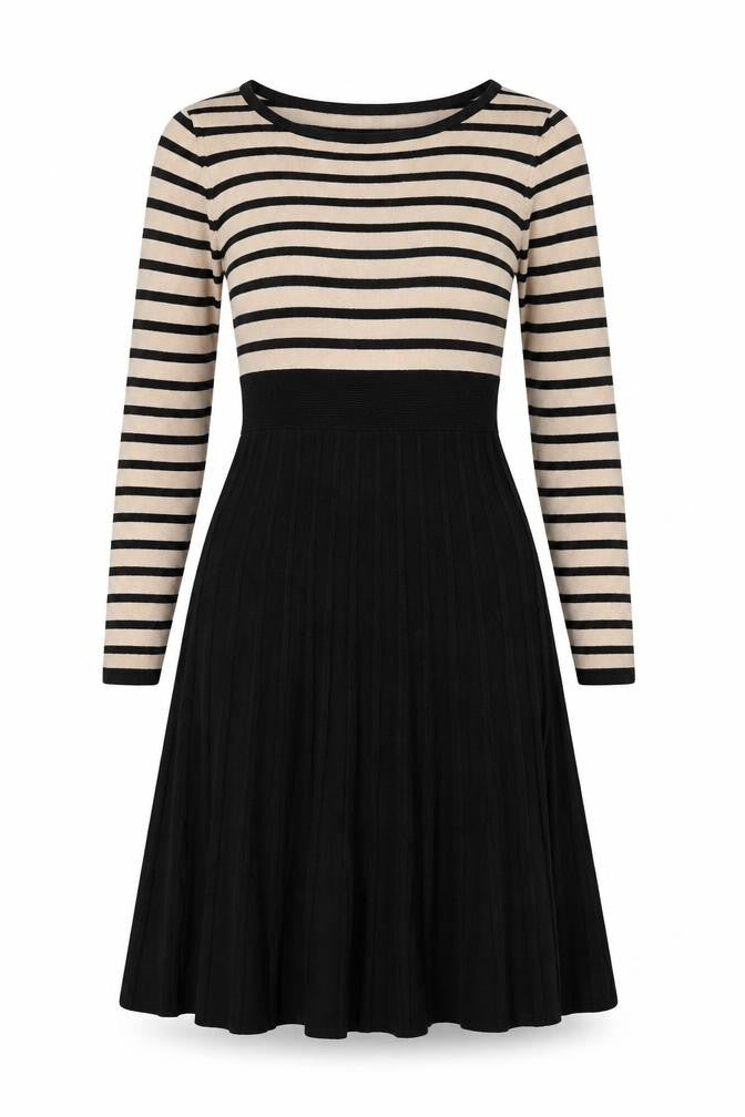 Front view of Oasis Women's Striped Long Sleeve Dress