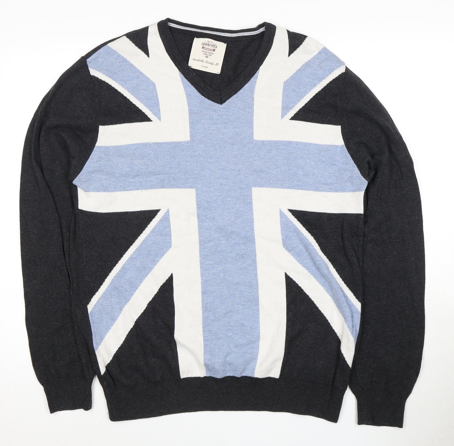 Lambretta Union Jack Black Cotton Pullover Jumper Large