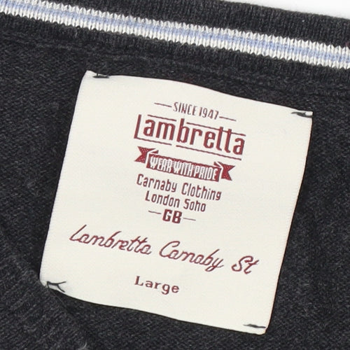 Lambretta Union Jack Black Cotton Pullover Jumper Large
