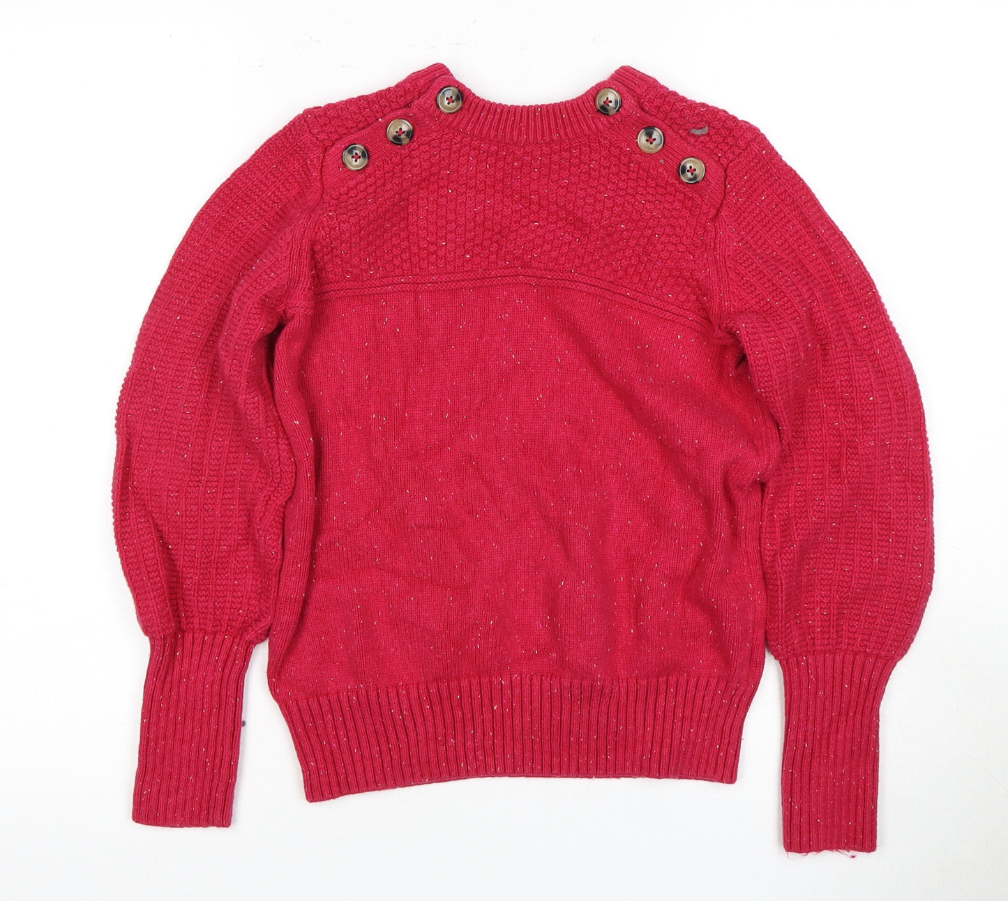 Marks and Spencer Women's Red Wool Crew Neck Jumper - Size 10