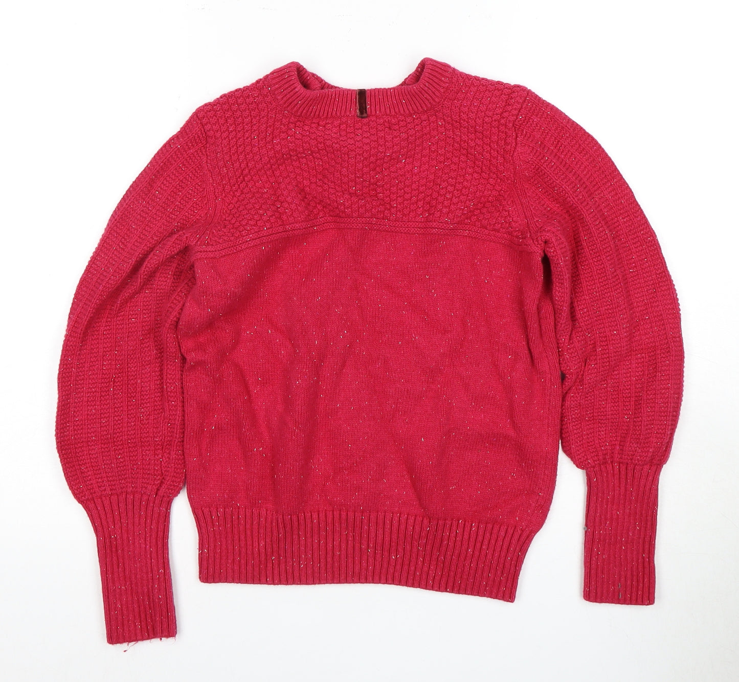 Marks and Spencer Women's Red Wool Crew Neck Jumper - Size 10