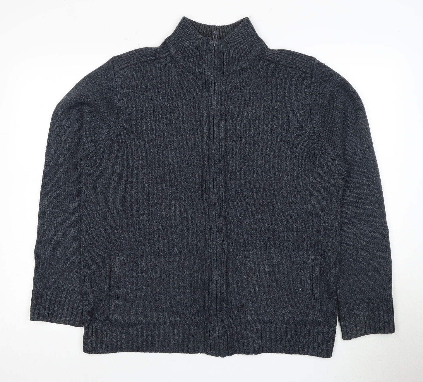 Marks and Spencer Men's Blue Full Zip Jumper, Size L