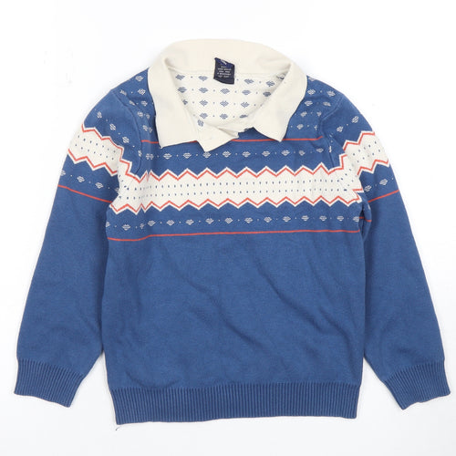 WAPYPY Boys Blue Geometric Collared Pullover Jumper 2XS