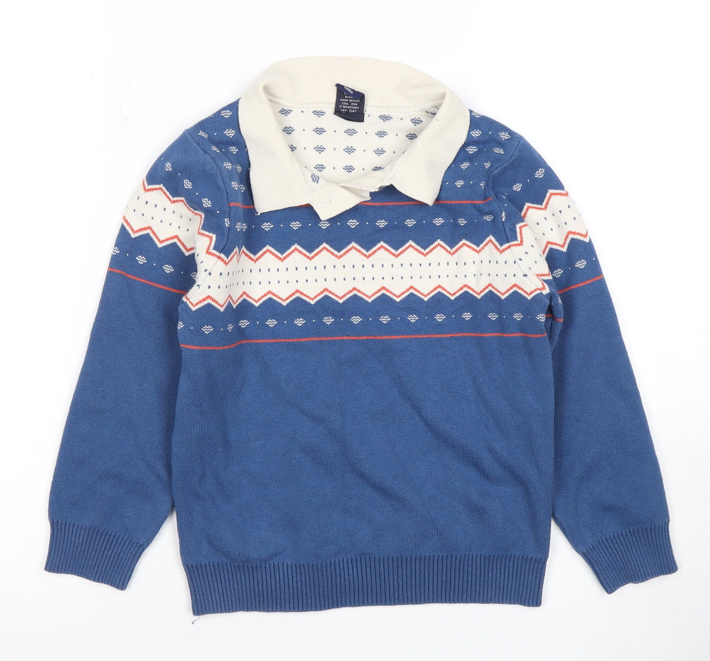 WAPYPY Boys Blue Geometric Collared Pullover Jumper 2XS