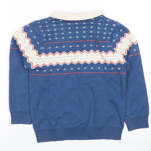 WAPYPY Boys Blue Geometric Collared Pullover Jumper 2XS