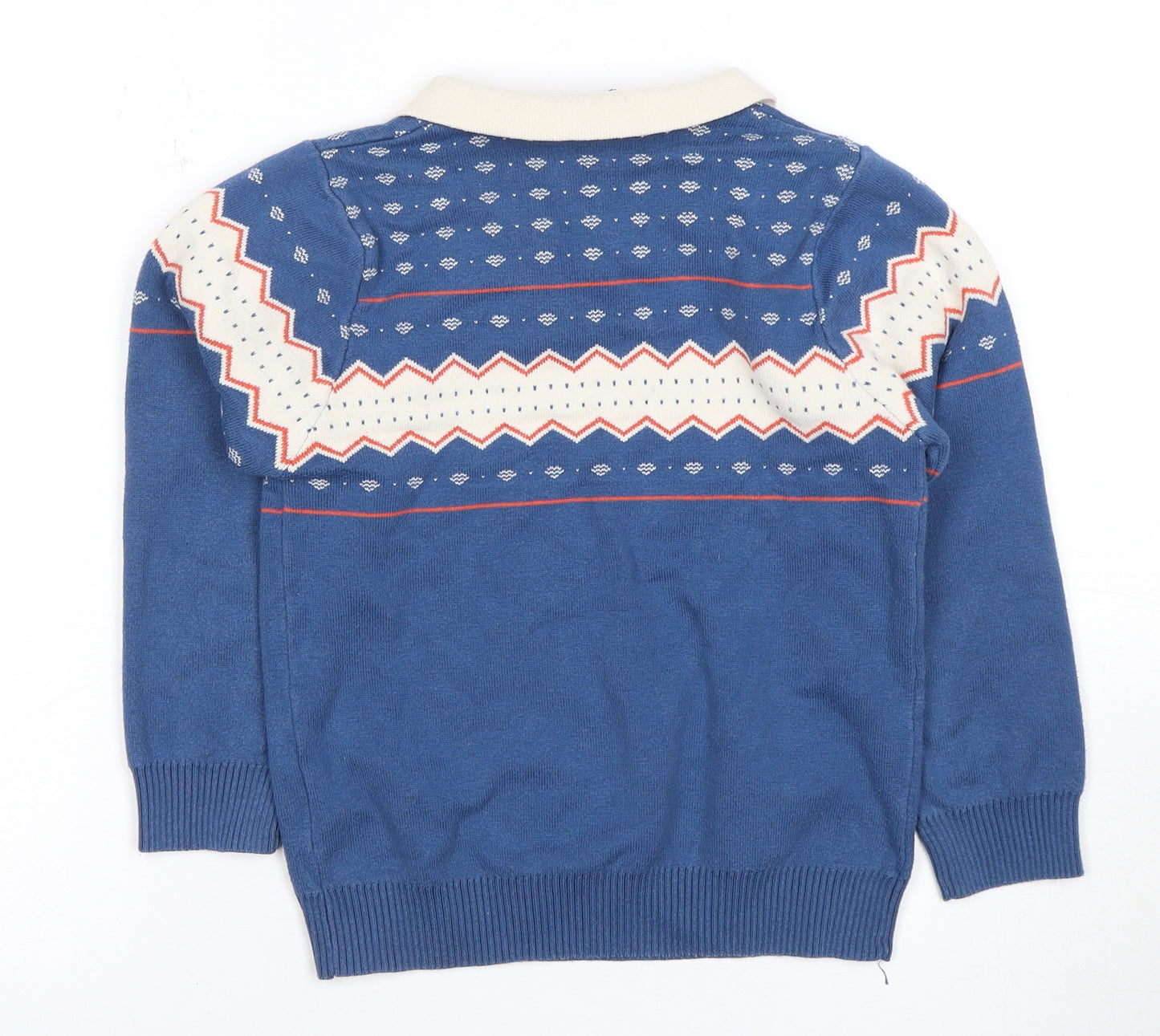 WAPYPY Boys Blue Geometric Collared Pullover Jumper 2XS