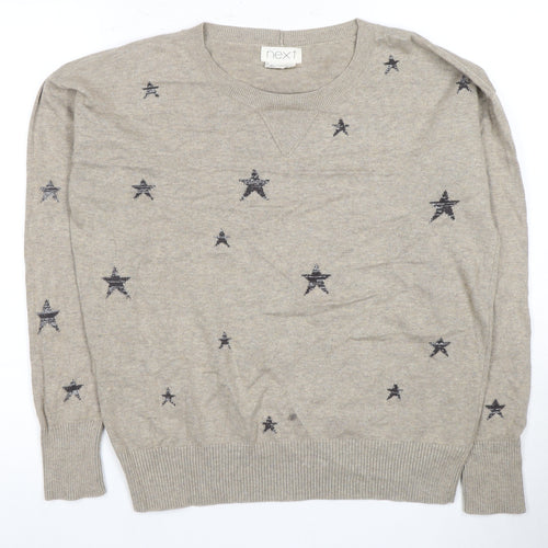 Next Women's Beige Star Pattern Crew Neck Jumper Size 14