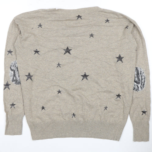 Next Women's Beige Star Pattern Crew Neck Jumper Size 14