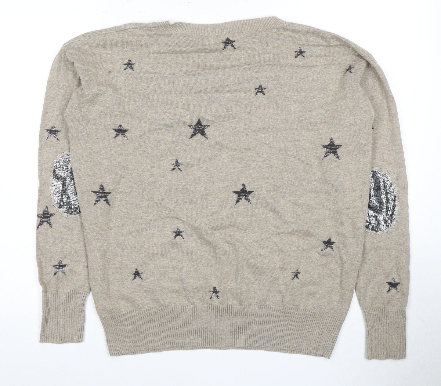Next Women's Beige Star Pattern Crew Neck Jumper Size 14