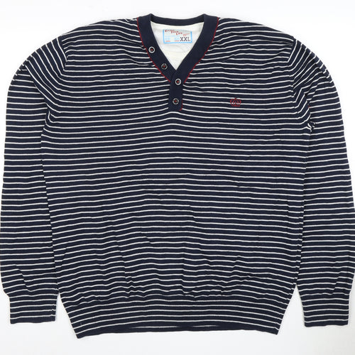 Next Men's Blue Striped Henley Jumper 2XL Cotton