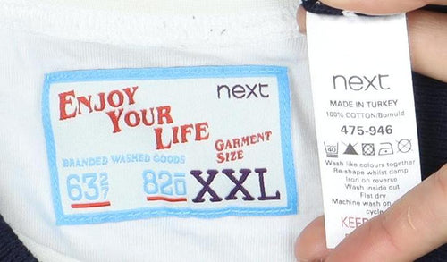 Next Men's Blue Striped Henley Jumper 2XL Cotton