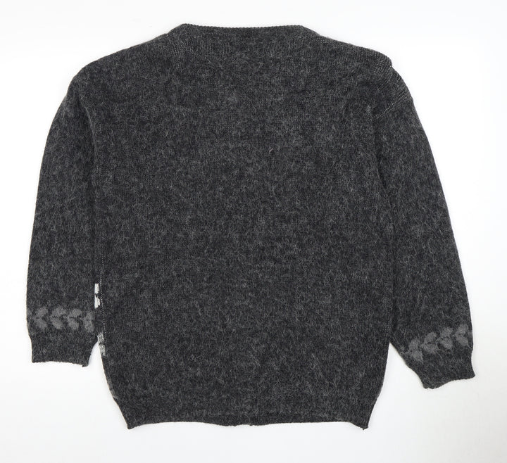 HANNAH Women's Grey Floral Knit Button Cardigan One Size