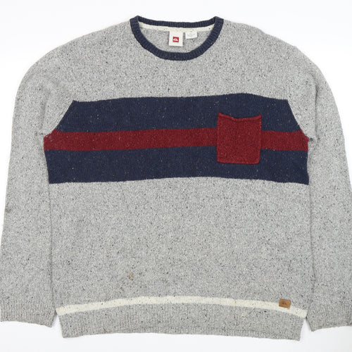 Quiksilver Men's XL Grey Striped Pullover Jumper
