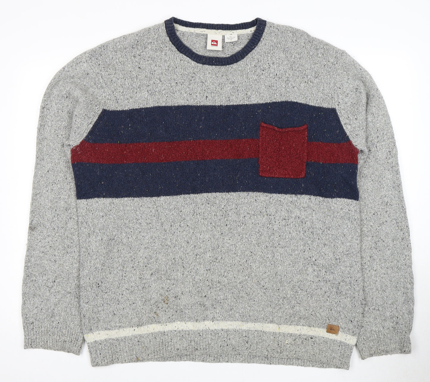 Quiksilver Men's XL Grey Striped Pullover Jumper