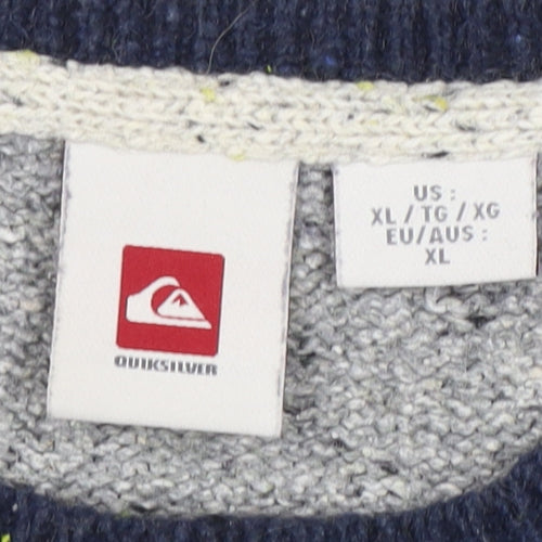 Quiksilver Men's XL Grey Striped Pullover Jumper