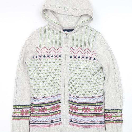 Fat Face Girls Grey Fair Isle Full Zip Hoodie - Size 10 Years