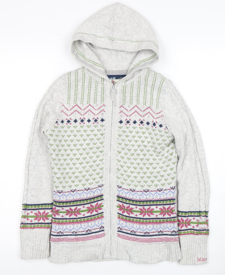 Fat Face Girls Grey Fair Isle Full Zip Hoodie - Size 10 Years