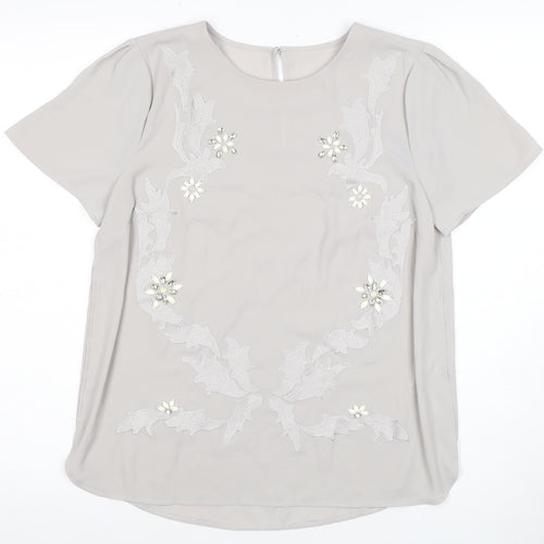 Oasis Women’s Grey Embroidered Top Size 10