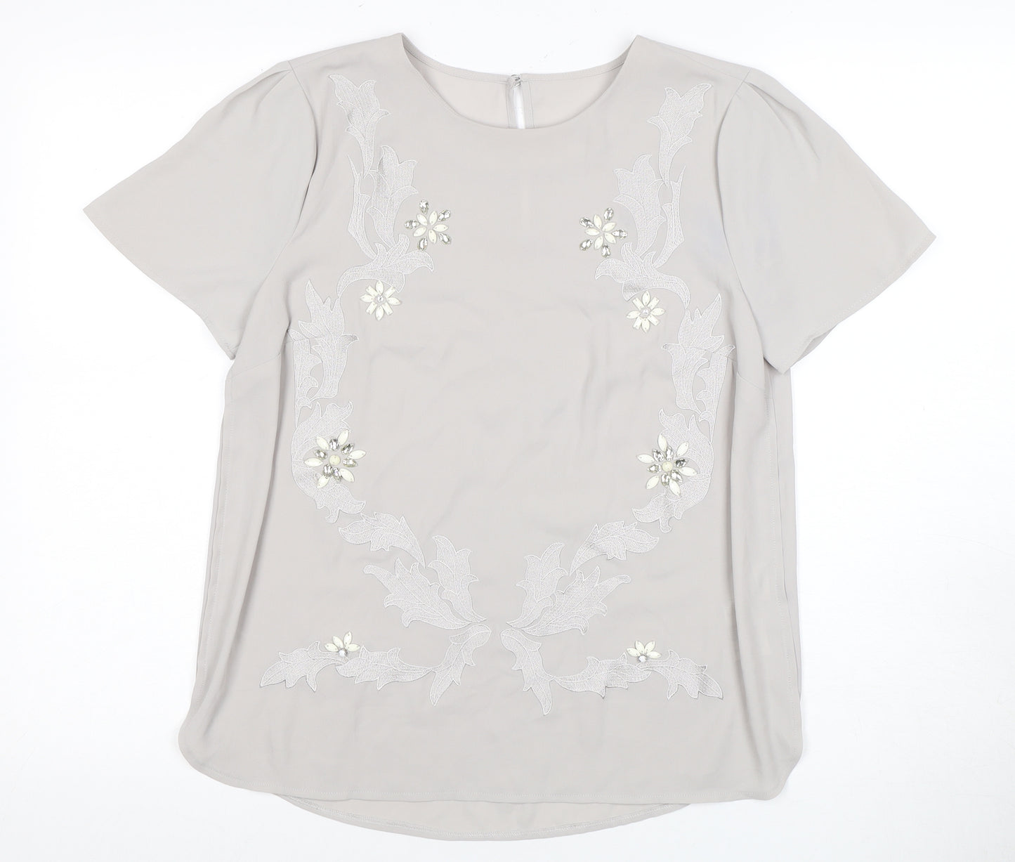 Oasis Women’s Grey Embroidered Top Size 10