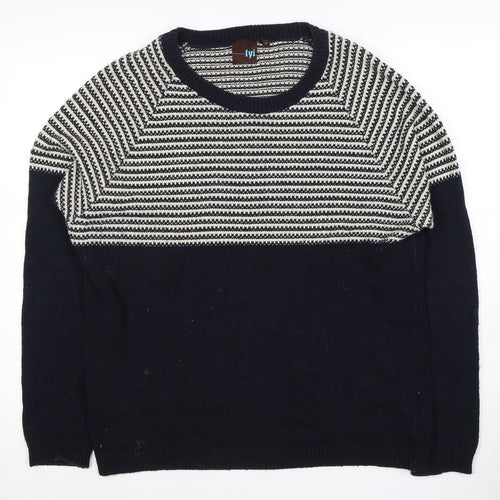 FYI Mens Black Striped Knit Pullover Jumper Medium