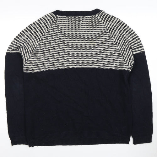 FYI Mens Black Striped Knit Pullover Jumper Medium