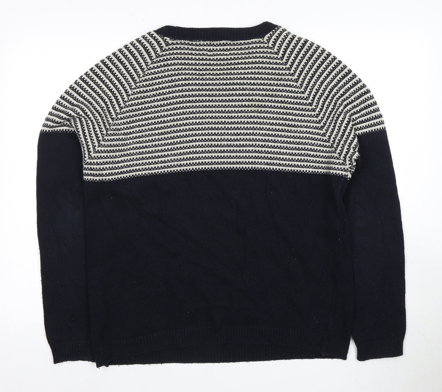 FYI Mens Black Striped Knit Pullover Jumper Medium