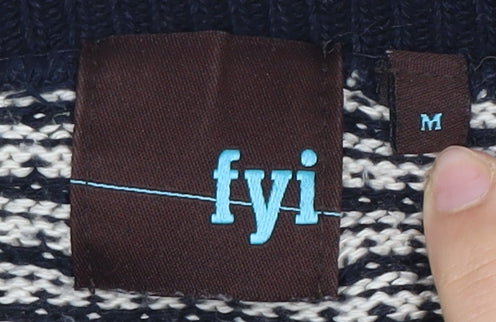 FYI Mens Black Striped Knit Pullover Jumper Medium