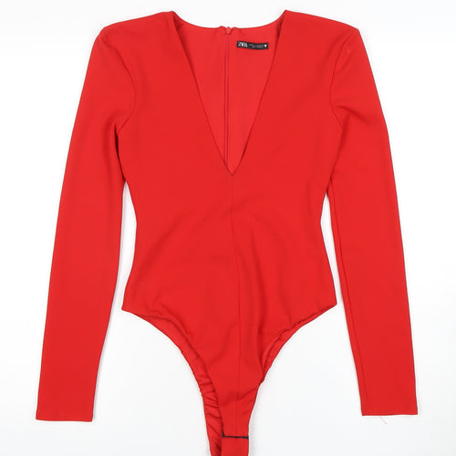 Zara Women's Red Bodysuit Slim Fit Long Sleeve
