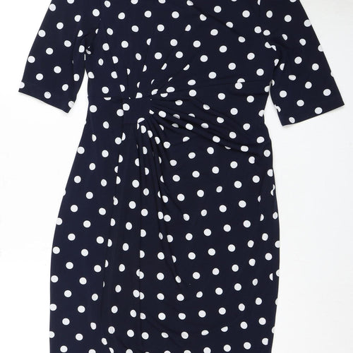 Connected Apparel Women's Blue Polka Dot Sheath Dress Size 8