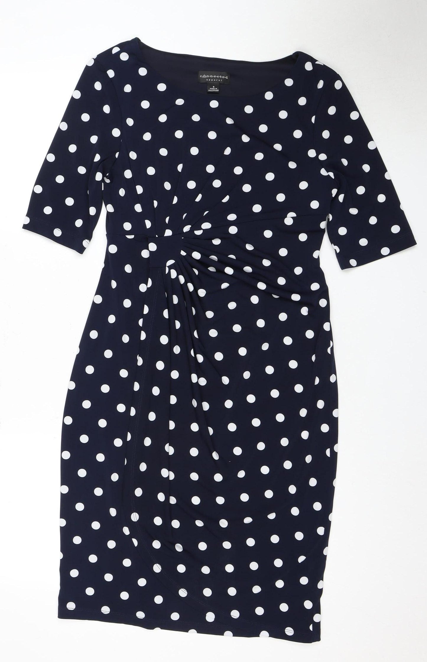 Connected Apparel Women's Blue Polka Dot Sheath Dress Size 8