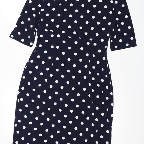 Connected Apparel Women's Blue Polka Dot Sheath Dress Size 8