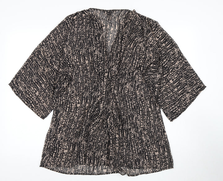 H&M Women's Black & Beige Animal Print Dress, Size 8, Half Sleeve