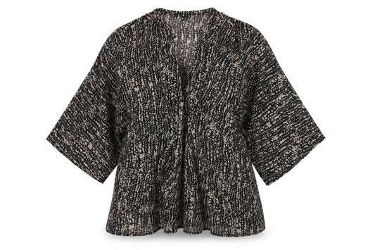Front view of H&M Women's Black & Beige Animal Print Dress, size 8, Half Sleeve