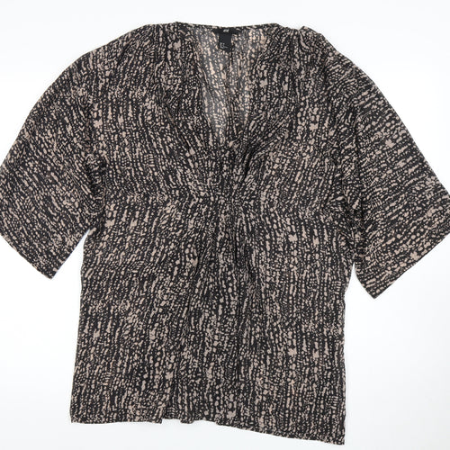 H&M Women's Black & Beige Animal Print Dress, Size 8, Half Sleeve