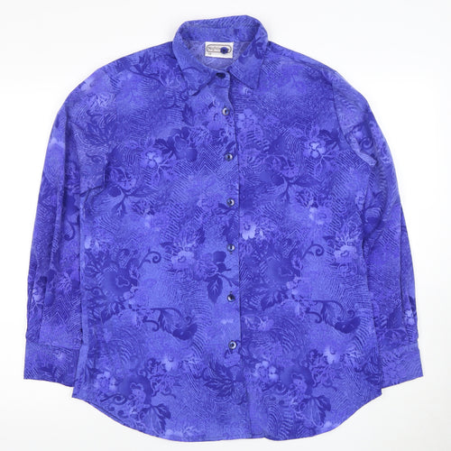 Nightingales Women's Floral Purple Button-Up Shirt Size 12