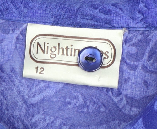 Nightingales Women's Floral Purple Button-Up Shirt Size 12
