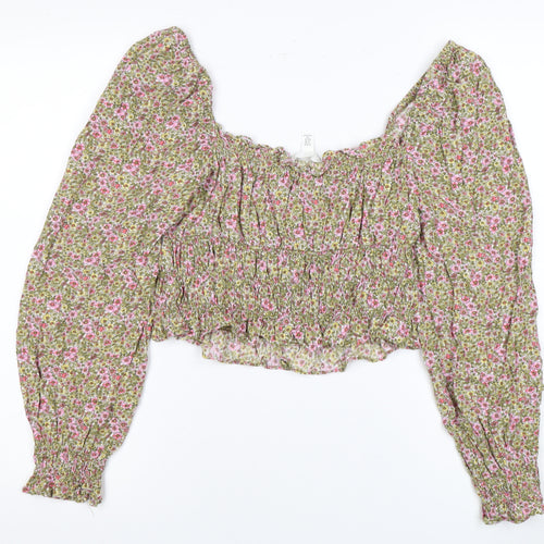 H&M Women's Floral Cropped Blouse, M, Multicoloured