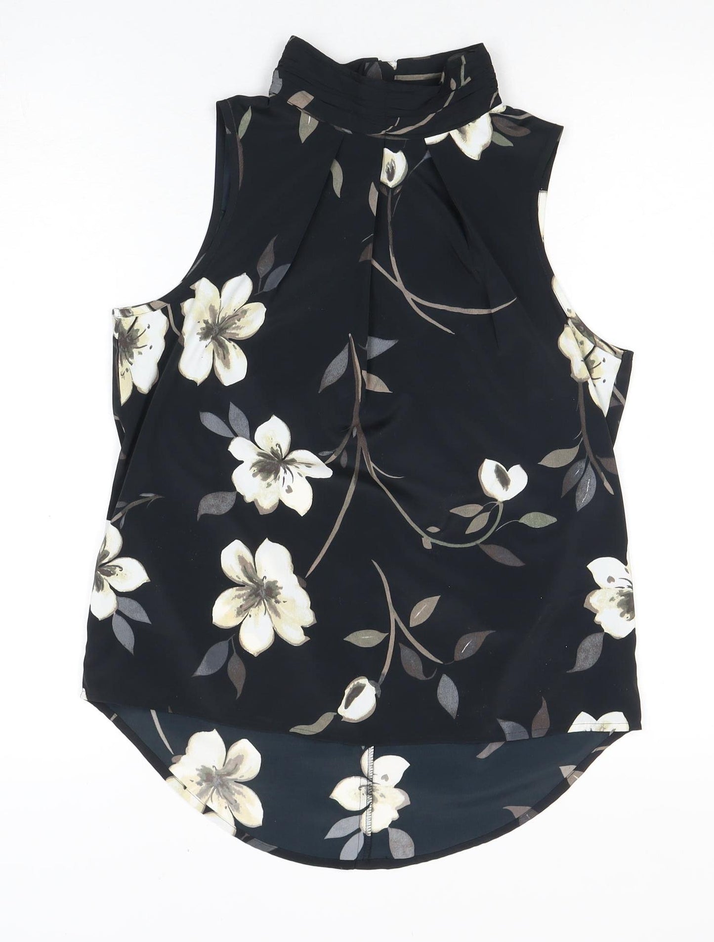 Next Women's Black Floral Zip High Neck Blouse Size 10