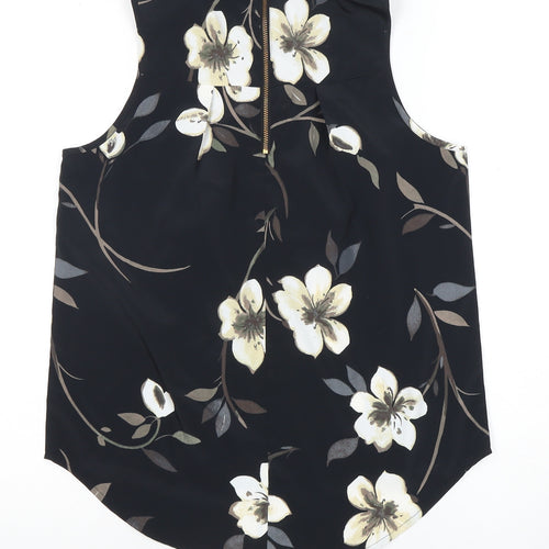 Next Women's Black Floral Zip High Neck Blouse Size 10