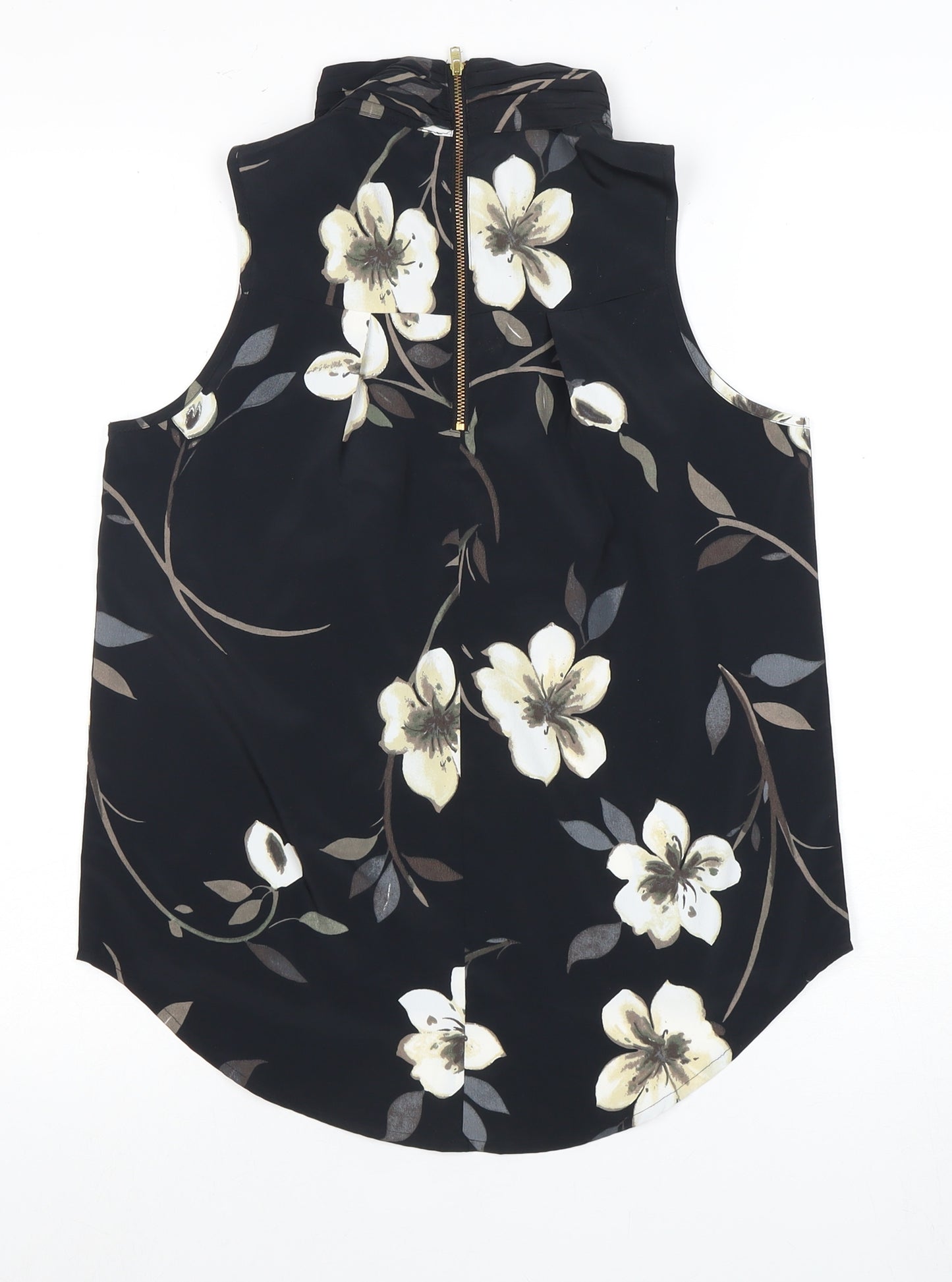 Next Women's Black Floral Zip High Neck Blouse Size 10